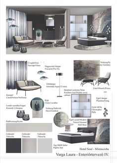 the interior design process is shown in this graphic style, with different colors and materials