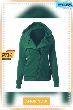 Ladies Winter Hooded Jackets Coat for Women Solid Hooded Jacket With Zipper For Fall, Hooded Jacket With Zipper Closure For Fall, Green Hooded Fleece Jacket For Winter, Green Hooded Fleece Jacket For Fall, Hooded Fleece Jacket With Zipper For Fall, Green Hooded Jacket For Fall, Green Hooded Jacket For Cold Weather In Fall, Green Hooded Outerwear For Fall, Zipper Sweater