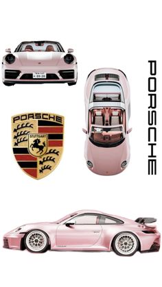 three different types of cars are shown in this graphic style, including one pink car and the