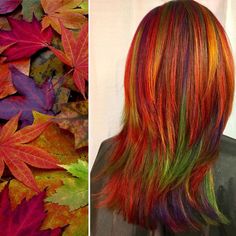 Fall Leaves Hair Color, Hair Techniques, Model Inspo, Colored Hair, Dye My Hair, One Hair, Rainbow Hair, Cool Hair Color