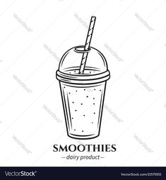 a smoothie drink in a glass with a straw and the inscription smoothies dairy product