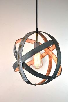 ATOM Collection - Atom - Wine Barrel Ring Pendant Light Wine Barrel Art, Wine Barrel Ring, Rustic Craftsman, Wine Barrel Rings, Barrel Ring, Barrel Projects, Luminaire Original, Wine Barrel Furniture, Country Craftsman