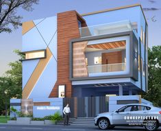 an artist's rendering of a modern house in the middle of a city street