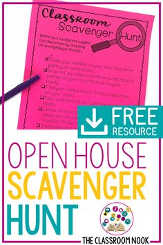 an open house scavenger hunt for classroom nooks