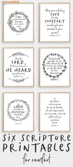 six printable bible verses with handwritten text on them and the words in black ink