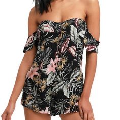 Nwt Amuse Libre Romper Size Small Never Worn ****Reasonable Offers Accepted Black Casual Jumpsuits And Rompers For Beach Season, Casual Black Printed Jumpsuit/romper, Casual Black Jumpsuit For Beach Season, Casual Black Printed Jumpsuit, Chic Black Jumpsuits And Rompers For Beach Season, Casual Tropical Print Jumpsuits And Rompers For Day Out, Casual Black Swimwear With Floral Print, Black Jumpsuits And Rompers For Beach, Black Floral Print Jumpsuits And Rompers For Vacation