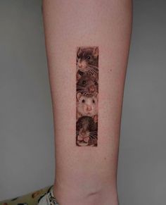 a woman's leg with an image of two ferrets on the side