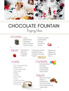 the chocolate fountain is filled with different types of desserts