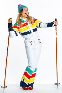 Shop The Mogul Maniac women's retro ski suit. Made with 10k waterproof material to keep you warm on the cold ones, and zip down vents to keep you cool on the hot ones. Free returns and exchanges on domestic orders. Only at Shinesty.com Snow Suits For Women, Ski Onesie, Snow Outfits For Women, Ski Outfit For Women, Retro Ski Suit, Black North Face Jacket, Outdoor Girls, Retro Ski, Ski Gear