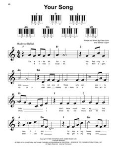 sheet music with the words your song on it