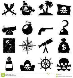 black and white pirate icons set stock photo - image 3498742