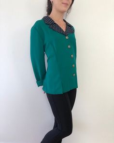 Vintage Jacket Leslie Fay Green Long Sleeve, Silver Button Down Jacket Blazer Polyester Size 16 Ladies Dressy Jacket, Leslie Fay Apparel by VintageDrive55 on Etsy https://www.etsy.com/listing/746079714/vintage-jacket-leslie-fay-green-long Dressy Jacket, Dressy Jackets, Button Down Jacket, Silver Button, Green Long Sleeve, Jacket Blazer, Vintage Jacket, Down Jacket, Dress Pants