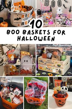 various halloween baskets with the words boo basket for halloween written on them