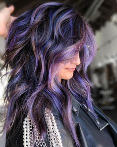 Hair • Instagram Purple Peekaboo Highlights Short Hair, Purple And Blonde Hair Ideas, Purple And Platinum Hair, Hair With Lavender Highlights, Brown Hair With Purple Highlights, Purple Shadow Root, Brown Hair With Purple, Purple Peekaboo Highlights