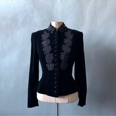 Ralph Lauren Black Label Velvet Velour Beaded Rhinestone Sequins Glitz Glam Military Style Button Mandarin Collar Tailored Blazer Suit Jacket In Color Ink Darkest Navy Almost Black In Womens Size 4. Runs Small. In Excellent Condition. No Flaws. Offers Welcome! Fitted Outerwear With Stand Collar For Evening, Fitted Evening Outerwear With Stand Collar, Formal Embroidered Fitted Outerwear, Designer Fitted Embellished Outerwear, Embroidered Fitted Blazer For Workwear, Fitted Embroidered Blazer For Workwear, Embroidered Fitted Outerwear For Evening, Embroidered Fitted Evening Outerwear, Fitted Embroidered Evening Outerwear