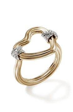 A perfect gift for your most open-hearted person, this elegant ring is handcrafted in 14-karat gold and twinkling diamond pavé. Total diamond weight: 0.15ct 14k gold/diamond Imported >Diamond Guide Elegant Heart Ring In Yellow Gold With Diamond Accents, Elegant Gold Heart Ring With Single Cut Diamonds, Elegant Yellow Gold Stackable Rings With Heart Shape, Elegant Yellow Gold Stackable Heart Rings, Elegant Heart Cut Rings With Pave Setting, Elegant Heart Cut Diamond Ring With Pavé Setting, Luxury Heart Ring With Pave Setting, Elegant Heart Ring With Pave Setting For Promise, Elegant Yellow Gold Heart-shaped Diamond Ring