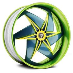 a green and yellow wheel on a white background