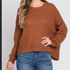 Super Cute Crop Sweater Crewneck Long Sleeve Give And Oversized Appearance. I Usually Wear A Medium I Am Wearing A Small Medium. All The Sweaters Are New In The Bags! This One I’m Keeping But I Have Extras! Chestnut Color Perfect For Fall! Casual Burnt Orange Sweater For Fall, Casual Orange Ribbed Sweater, Criss Cross Sweater, Raglan Sleeve Sweater, Loose Fit Sweater, Chestnut Color, Color Block Cardigan, Button Sweater, Green Cardigan