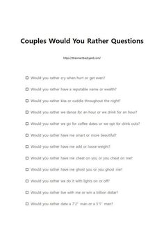 a question card with the words couples would you rather have questions on this page?