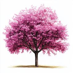 a drawing of a tree with pink flowers