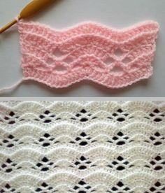 two crochet patterns, one pink and the other white