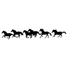 a group of horses running in the same direction as they are silhouetted against a white background