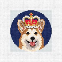 a dog with a crown on it's head is shown in this cross stitch pattern