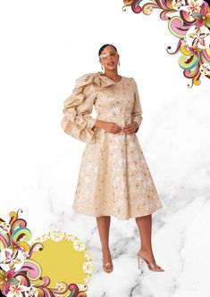 Chancele 9724 champagne gold brocade dress Beige A-line Long Sleeve Dress For Spring, Fitted Beige Long Sleeve Dress For Spring, Fitted Long Sleeve Dresses For Dress-up Occasions, Fitted Long Sleeve Mini Dress For Dress-up, Fitted Beige Knee-length Long Sleeve Dress, Beige Fitted Knee-length Long Sleeve Dress, Spring Party Long Sleeve Dress With Ruffles, Fitted Beige Long Sleeve Midi Dress, Spring Long Sleeve Dress With Ruffles