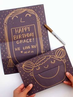 two handmade greeting cards with the words happy birthday grace and we love you