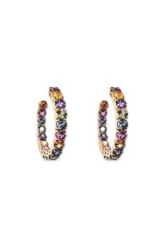 BAYCO-Small Multicolor Sapphire Hoop Earrings-YELLOW GOLD Luxury Gold Multi-stone Hoop Earrings, Luxury Gold Hoop Earrings With Multi-stone, Gold Multi-stone Hoop Earrings, Elegant Multicolor Huggie Earrings, Sapphire Hoop Earrings, Sapphire, Hoop Earrings, Yellow Gold, Yellow