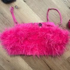 Ordered For The Eras Tour And It Was Too Big. Nwt Feather Halter Top, Glamorous Pink Party Crop Top, Pink Fluffy Top, Pink Feather Tube Top, Pink Rhinestone Fringe Crop Top, Lilac Crop Top, Feather Crop Top, Chapell Roan, Feather Top