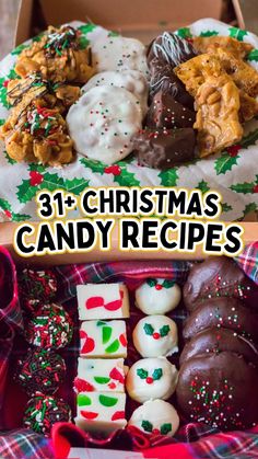 an assortment of christmas candy in a box with the words, 31 christmas candy recipes