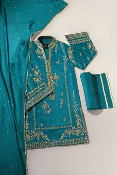 Teal Lilly Blue Pakistani Suit, Velvet Suit Design, Kurtis Design, Punjabi Suits Designer Boutique, Silk Wide Leg Pants, Embroidery Dresses, Luxury Pret, Zari Embroidery, Punjabi Outfits