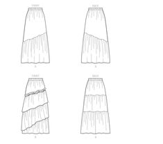 three different types of skirts, one with ruffles and the other with pleating