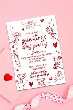 Galentines Day Party | Galentines Day Invitation | Valentines Day Party Invitations | Valentines Day Invitation | Coquette Party | Valentines Day Party Invite