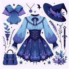 Designs for Elemental Witches Air Witch, Blue Witch, Tops Men, Witch Outfit, Whimsical Fashion