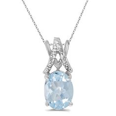 Aquamarine & Diamond Solitaire Pendant 14k White Gold (1.10tcw) Aquamarine Necklace Pendant, Dainty Pendant Necklace, Diamond Solitaire Pendant, White Gold Chains, Gold Diamond Jewelry, Aquamarine Jewelry, Solitaire Pendant, Gemstone Necklace Pendant, Gemstone Engagement Rings