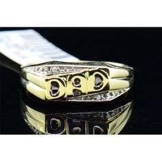 Diamond DAD Pinky Ring Men's 10K Yellow Gold Round Fashion Black Enamel Band Size: 10.  Color: Metal Type.  Gender: male.  Age Group: adult. Box Bracelets, Gucci Bracelet, 10k Gold Chain, Engraved Bar Necklace, Cable Bracelets, Gold Anklet, 18k Gold Jewelry, Men Diamond Ring, Buying Diamonds