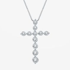 Features: Religious JewelryDiamond Clarity: I1Setting: NickShape: CrossStone Cut: RoundDiamond Color: H-IMetal Color: WhiteChain Length: 18 InchRounded Carat Weight: 1/4 Ct. T.w.Chain Construction: BoxCare: Wipe CleanStone Type: 11 Lab Grown DiamondAuthenticity: Lab Grown DiamondBirthstone: April BirthstoneMetal: Sterling SilverNecklace Type: Pendant NecklacesCountry of Origin: Imported Diamond White Cross Necklace With Prong Setting, Cross Necklace In Diamond White With Prong Setting, Silver Cross Pendant Necklace With Prong Setting, White Cubic Zirconia Cross Necklace, White Cross Pendant Necklace With Brilliant Cut, Cross Necklace With Prong Setting For Wedding, Wedding Cross Necklace With Prong Setting, Classic White Cross Necklace For Anniversary, White Pendant Cross Necklace For Anniversary