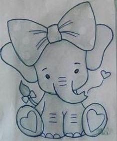 a drawing of an elephant with a heart on it's tail and a bow