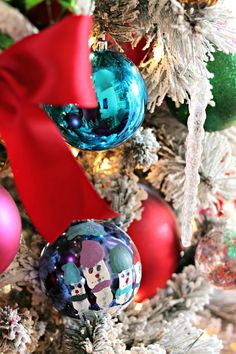 a christmas tree with ornaments hanging from it