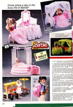 an advertisement for barbie dolls with pictures of furniture and accessories in the magazine's catalog