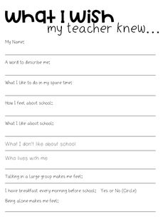 what i wish my teacher knew printable worksheet for kids to do with