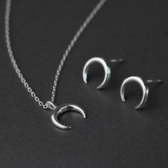 Sterling silver celestial stud earrings and necklace. Shop witchy vibes in the Halloween collection now! Crescent Moon Jewelry, Moon Stud Earrings, Moon Necklace Silver, Moon Studs, Moon Jewelry