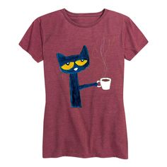 PRICES MAY VARY. 50% Polyester, 50% Cotton Printed in USA, Garment Imported Pull On closure Machine Wash ABOUT THIS PRODUCT: Pete The Cat - With Coffee - Women's Short Sleeve Graphic T-Shirt - Officially Licensed Pete The Cat apparel for the whole family. Garments offered range from long sleeve and relaxed fit t-shirts, to lightweight french-terry sweatshirts and graphic print pullovers. We offer our products a variety of styles and sizes. Our products feature fun and trendy graphics that are pe Pete The Cat Shirt, Cat With Coffee, Long Sleeve Tshirts, Desert Pink, Pete The Cat, T Shirts Funny, Graphic Tee Design, Cat Shirt, Cat Coffee