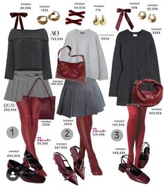 Current Style Trends 2024, Outfits With Red Tights, Grey Skirt Outfit Winter, Maroon Tights Outfit, Red Tights Aesthetic, Red Tights Outfit, Skirt Labuh, Mode Editorials, Red Tights