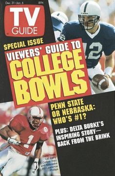 the front cover of tv guide magazine showing college football players in uniform and on field