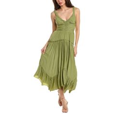 About The Brand: Silk Fabrics, Lively Colors, And Sophisticated Silhouettes. Dress In Vintage Olive With Ruched Bodice, Elasticized Straps, Shirred Skirt, And Handkerchief Hem Approximately 47in From Shoulder To Hem Model Is 5'10 And Is Wearing A Size X-Small. Measurements May Vary Slightly By Size. Slip-On Styling 100% Polyester Dry Clean Only Imported Brook Green, Shirred Skirt, Silk Fabrics, Ramy Brook, Ruched Bodice, Handkerchief Hem, Silk Fabric, Bodice, Colorful Dresses