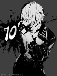 an anime character in black and white with the number 10 on it's chest