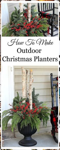 Christmas Garden Decorations - Who doesn't enjoy getting a great offer from leading brands. Click to find out more NOW! Holiday Porch Decor, Christmas Planter, Christmas Urns, Outdoor Christmas Planters, Holiday Planter, Winter Planter, Christmas Pots, Birch Branches, Christmas Planters